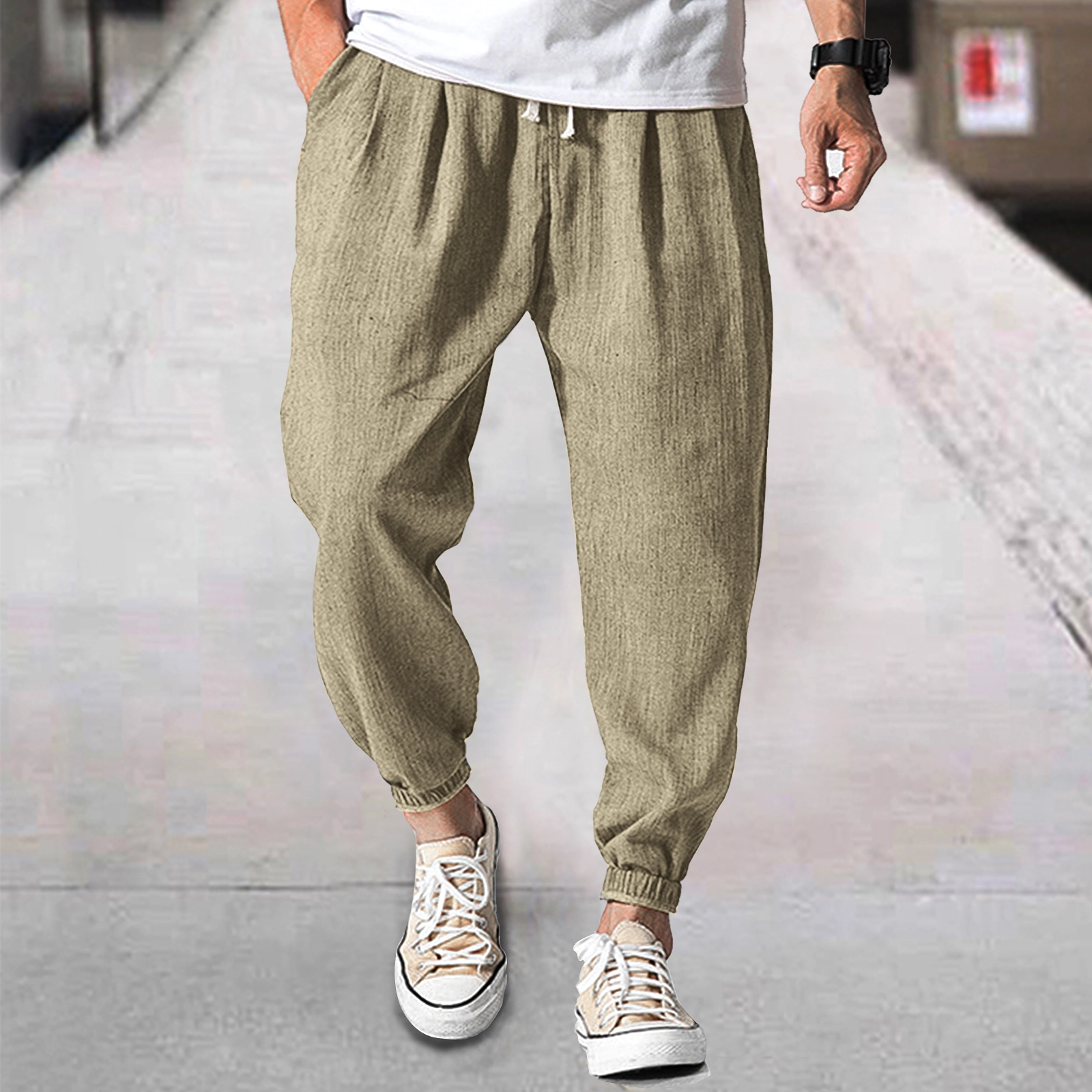 Men's Linen Casual Bloomers Harem Belted Pants