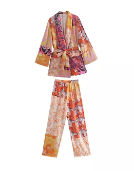 Multi Print Kimono Pants Set