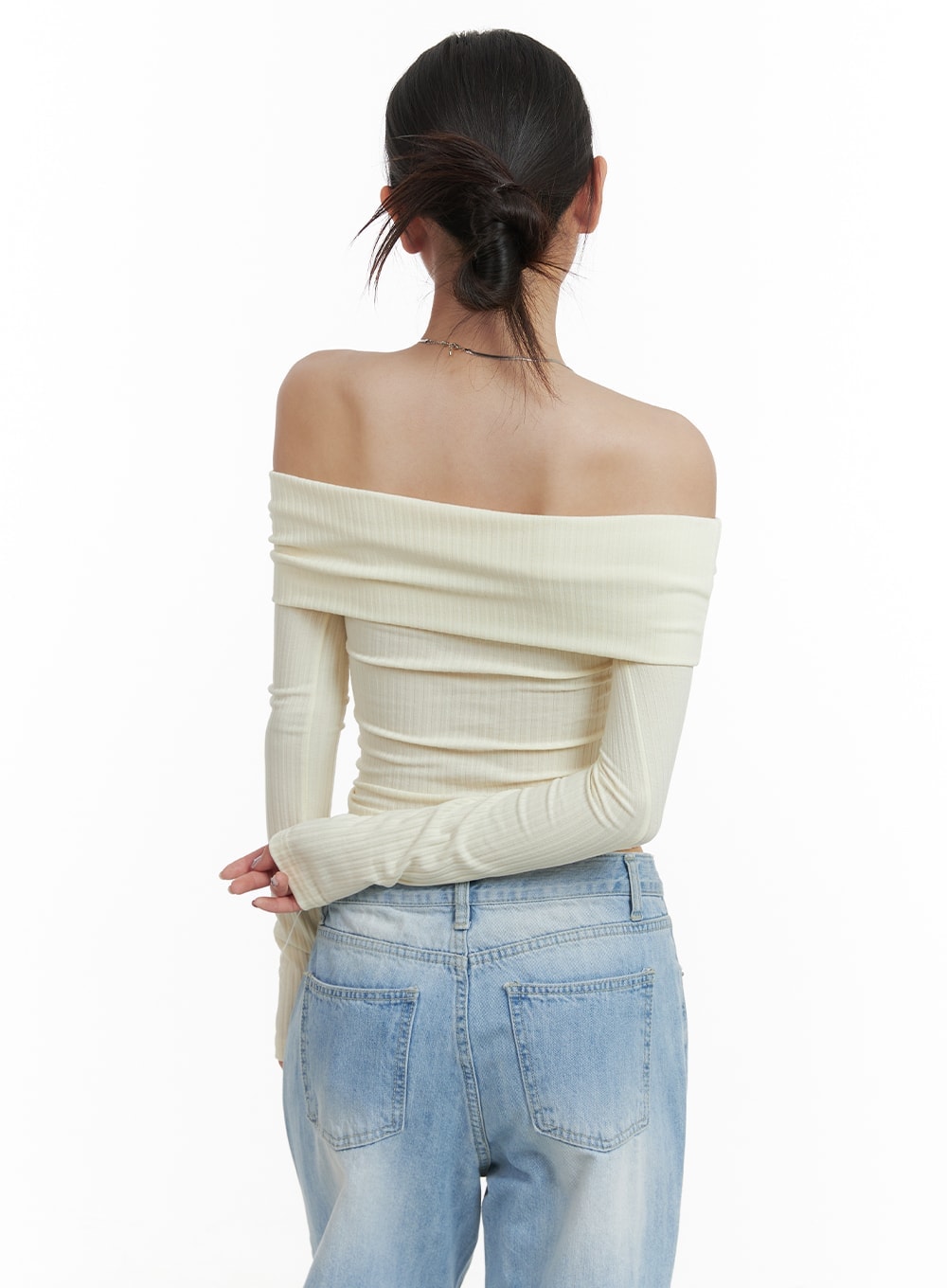 Off Shoulder Long Sleeve Crop Top CA416