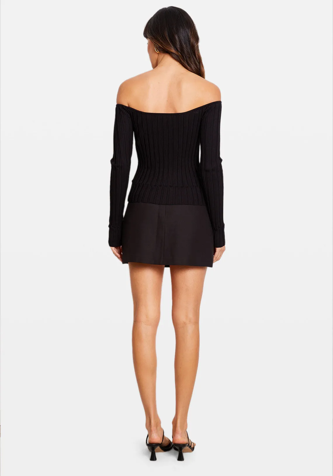 OFF SHOULDER RIBBED KNIT TOP BLACK