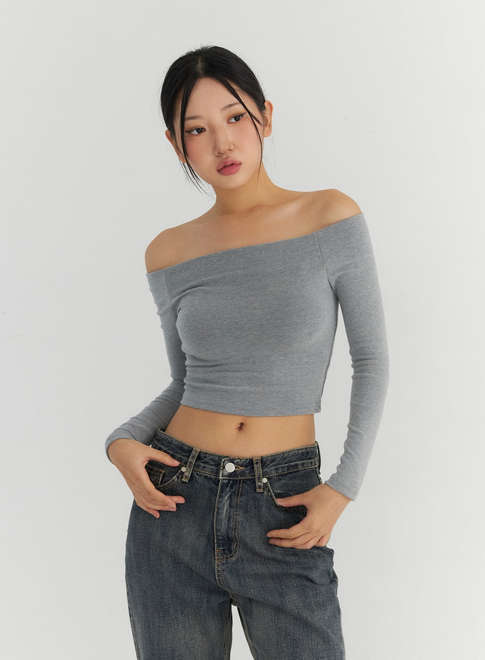 Off the Shoulder Fuzzy Crop Top CO310