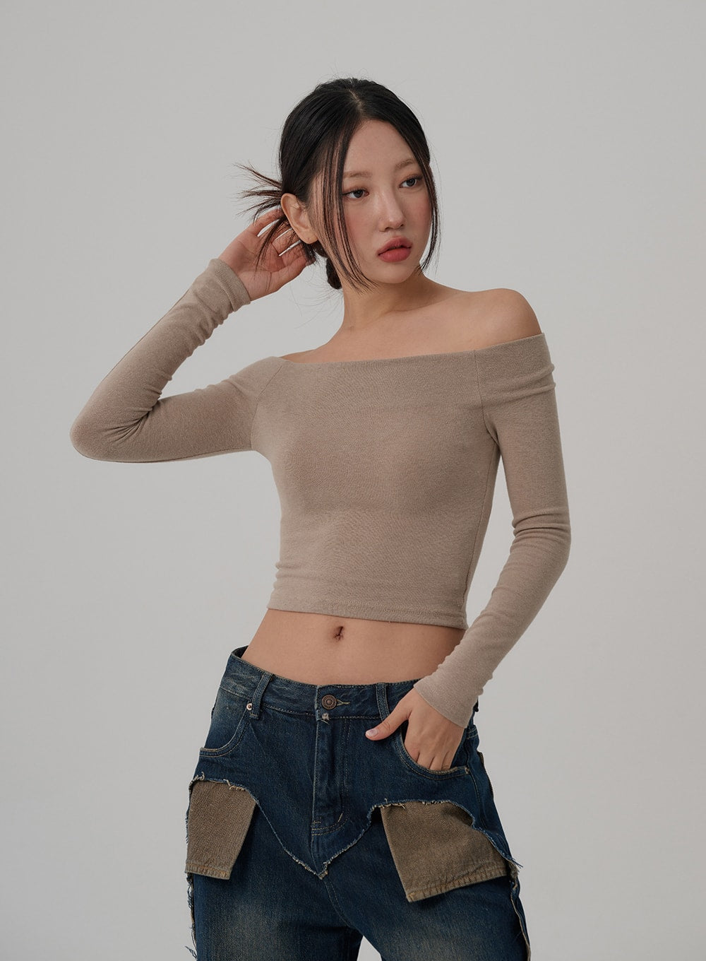 Off the Shoulder Fuzzy Crop Top CO310