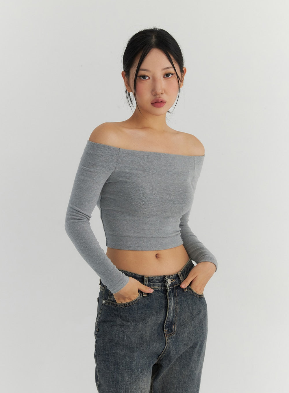 Off the Shoulder Fuzzy Crop Top CO310