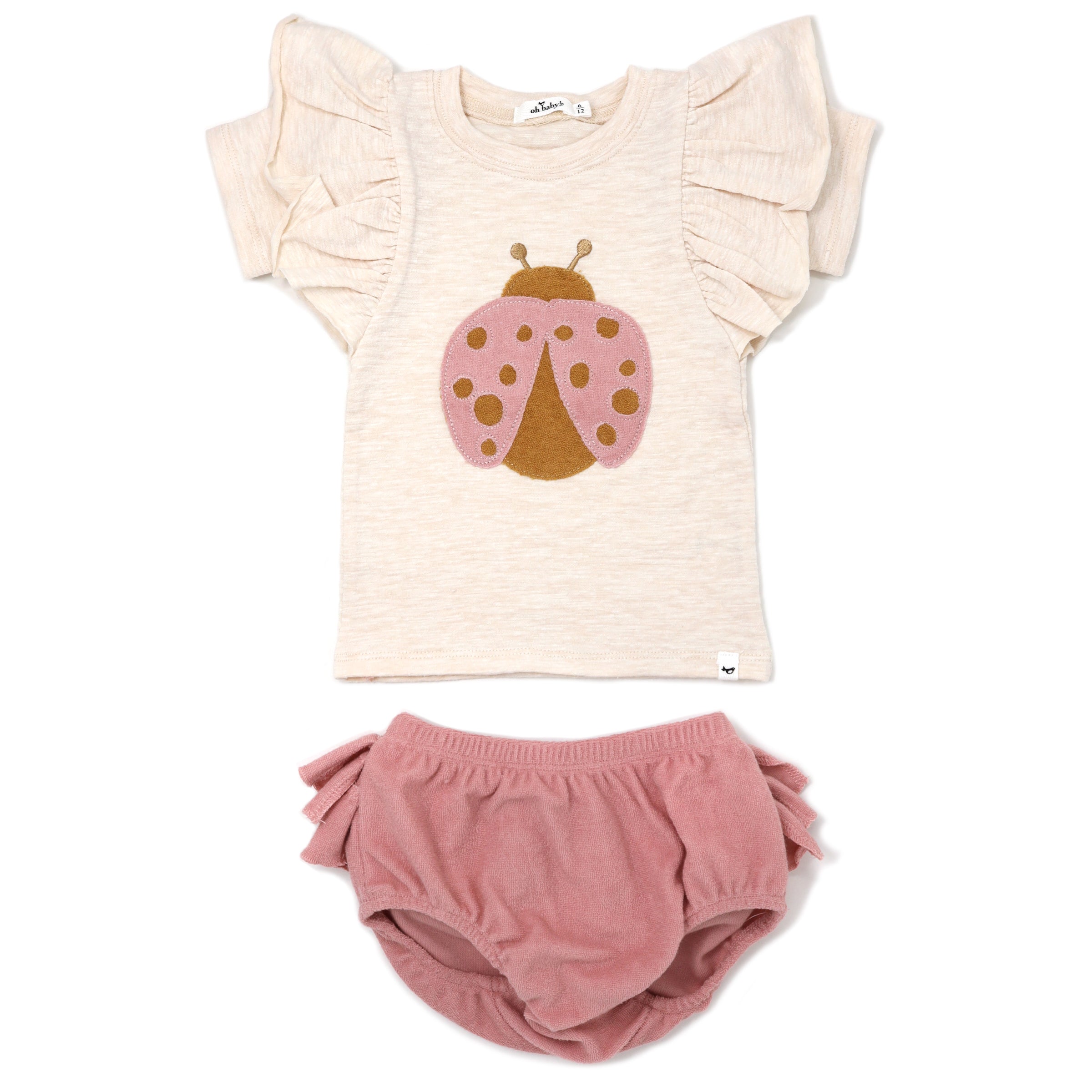 oh baby! Butterfly Slub Tee and Terry Tushie Set - Ladybug - Blush