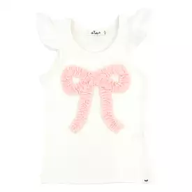 oh baby! Flutter Sleeve Tank - Pale Pink Ruffle Bow Applique - Cream