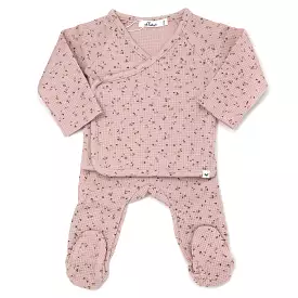 oh baby! Kimono Two Piece Footie Set - Waffle Knit - Roses - Blush