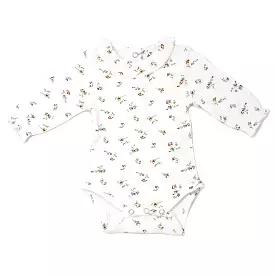 oh baby! Long Sleeve Onesie - Rib Knit Ruffle Collar  - Scattered Flowers - Cream