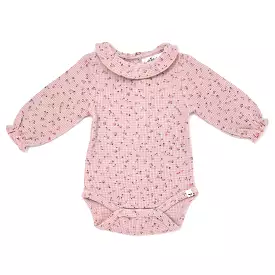 oh baby! Ruffle Collar Waffle Knit Onesie - Roses - Blush