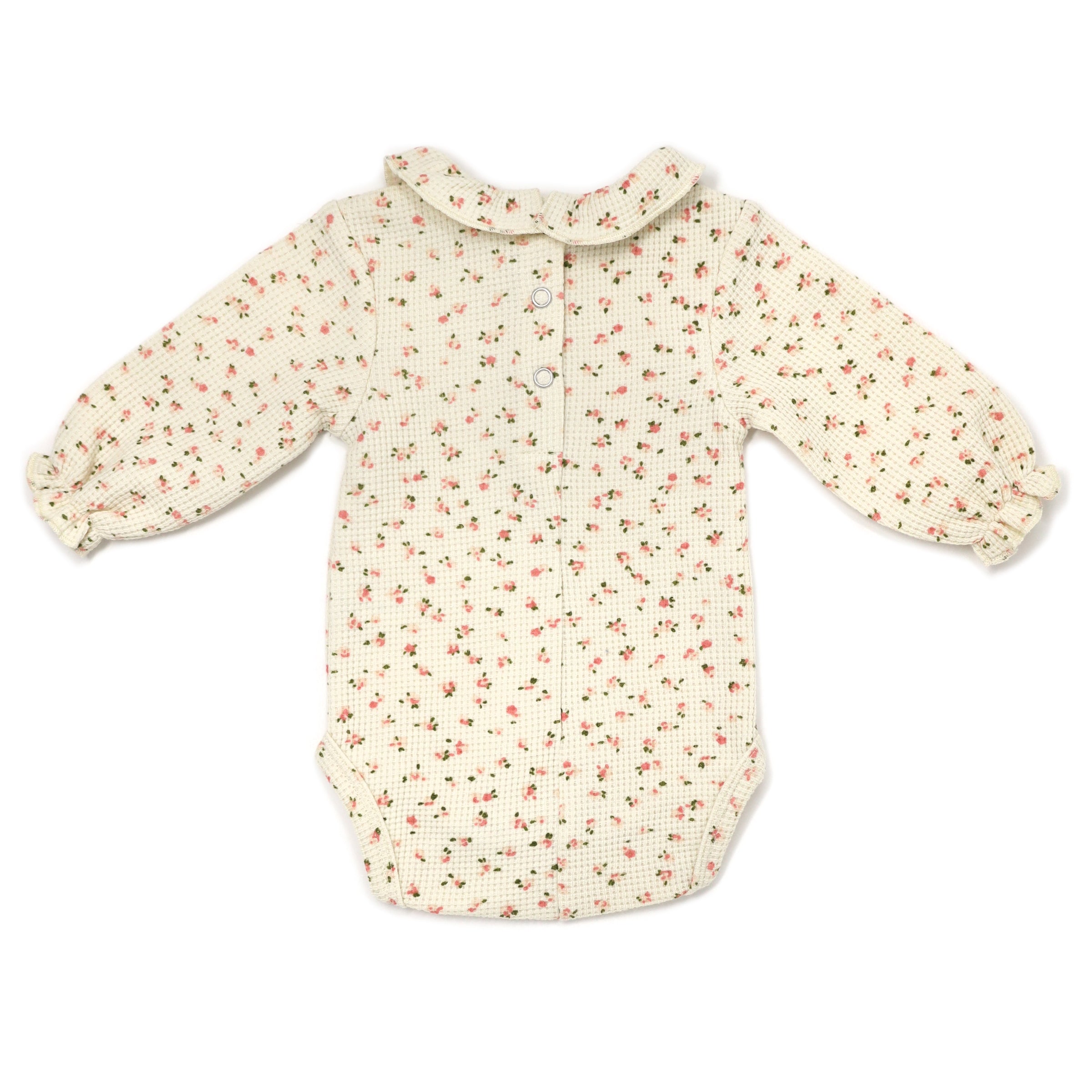 oh baby! Ruffle Collar Waffle Knit Onesie - Roses - Cream