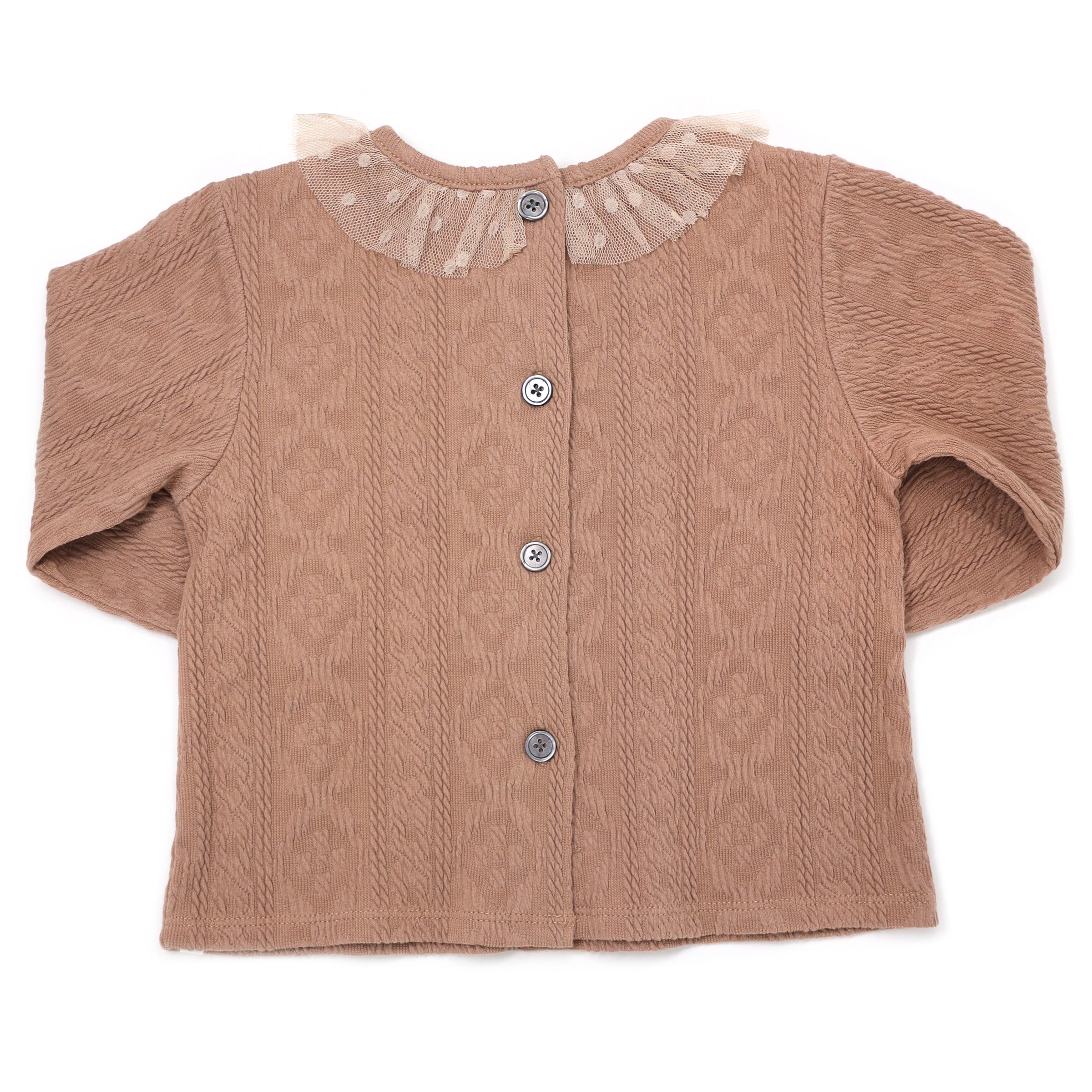 oh baby! Ruffle Dotted Mesh Collar Puckered Blouse - Clay