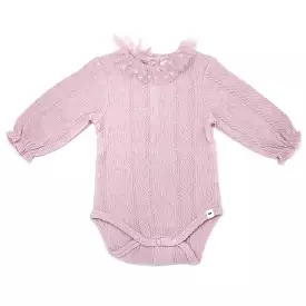 oh baby! Ruffle Dotted Mesh Collar Puckered Onesie - Blush