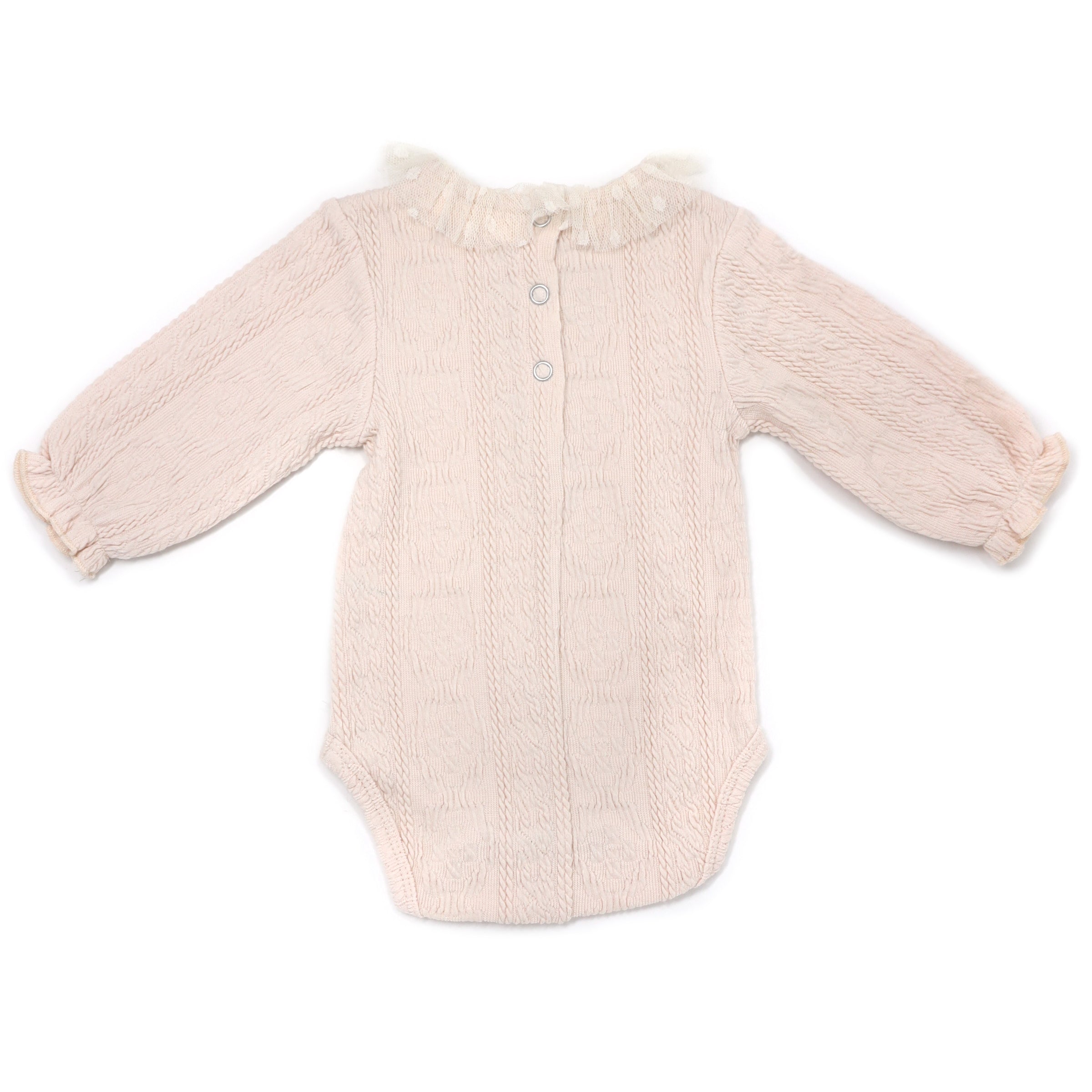 oh baby! Ruffle Dotted Mesh Collar Puckered Onesie - Natural