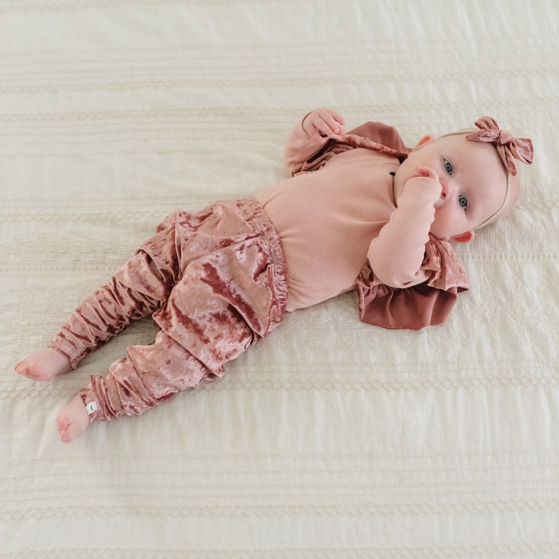 oh baby! Velvet Butterfly Long Sleeve Tee - Dusty Rose