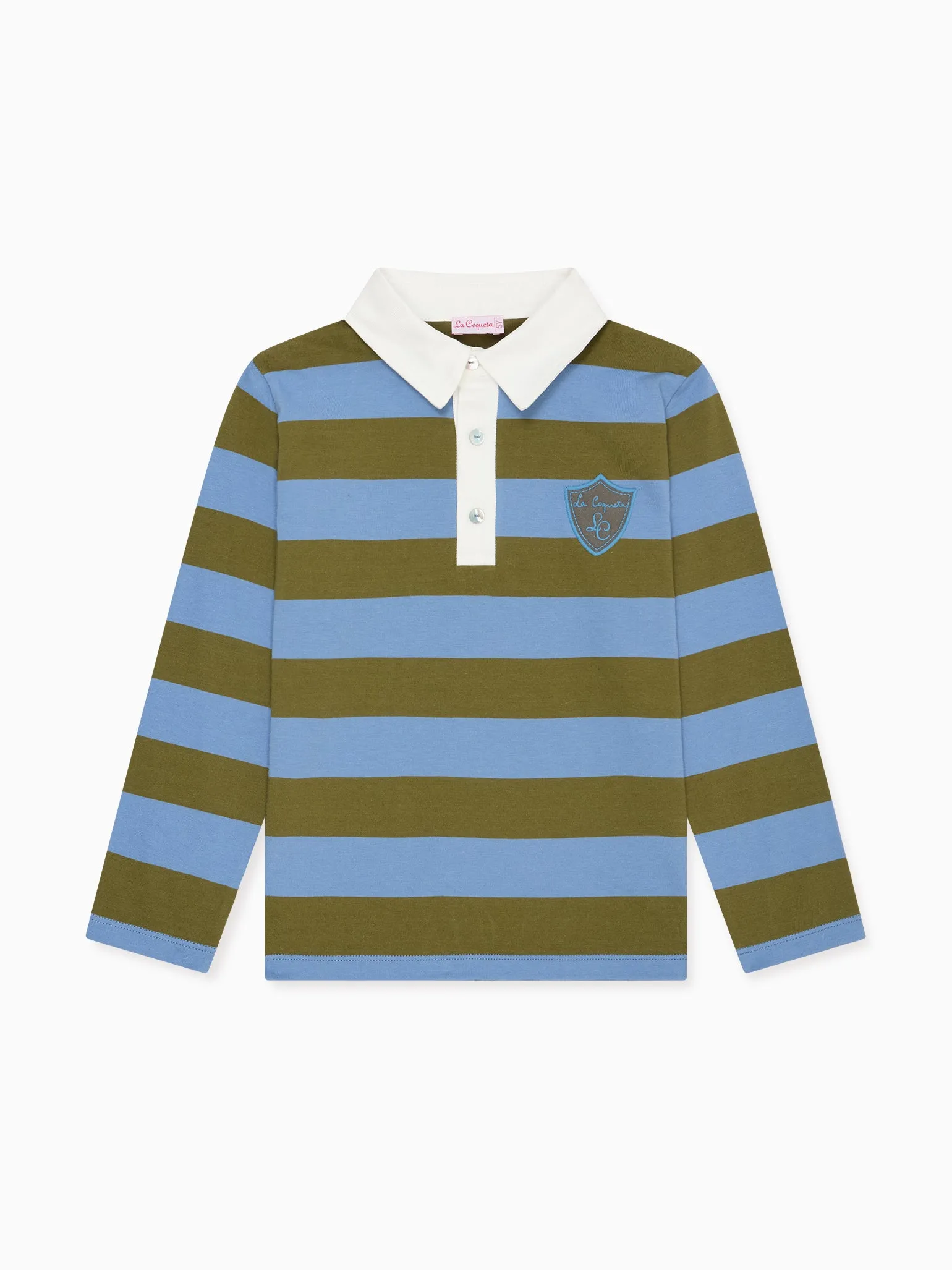 Olive Stripe Tijo Long Sleeve Boy Rugby Shirt