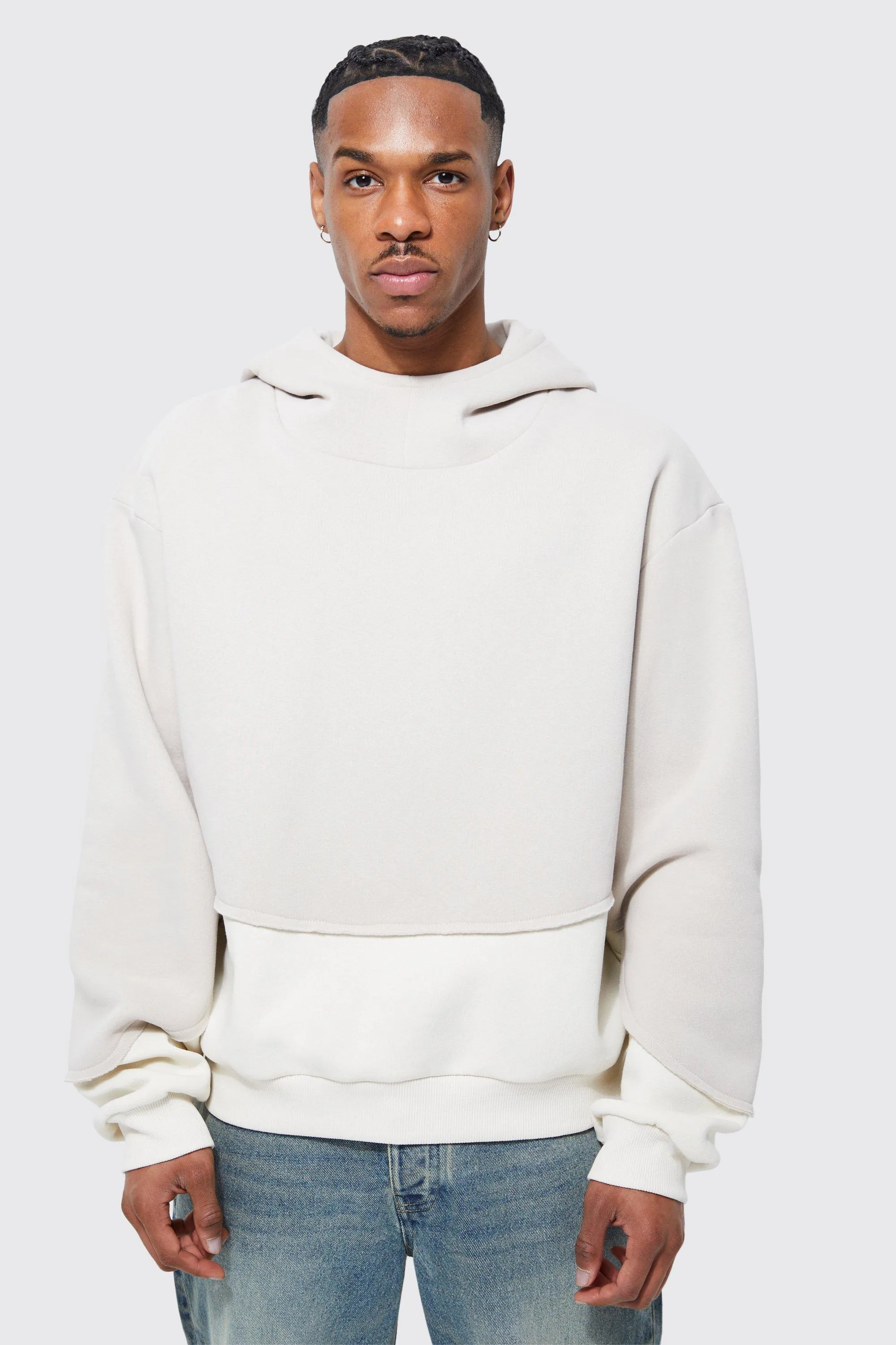 Oversized Boxy Funnel Spliced Hoodie | boohooMAN UK