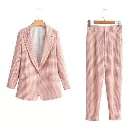 Peach Plaid Two Piece Pantsuit