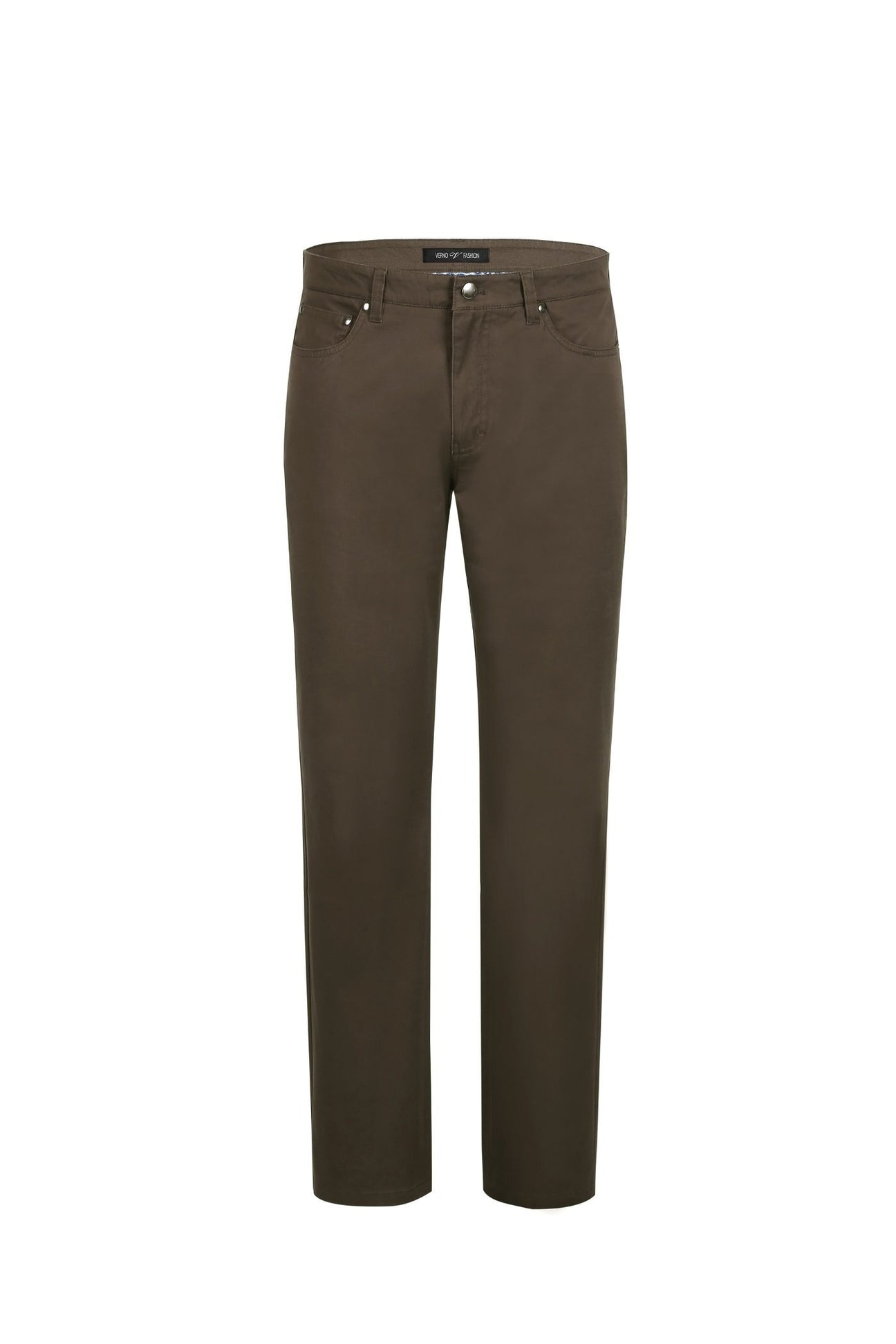 Pellagio Brown 5-Pocket Cotton Stretch Washed Flat Front Chino Pants PF20-22