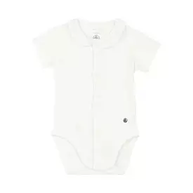 Petit Bateau Baby Girl Short Sleeve Bodysuit with Snaps and Ruffle Collar - White