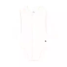 Petit Bateau Long Sleeve Bodysuit with Front Snaps and Ruffle Collar - White