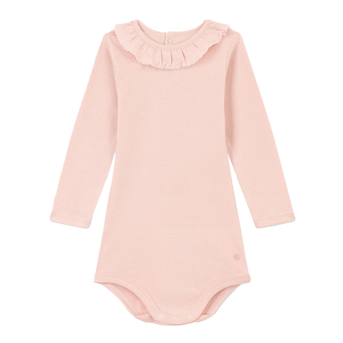 Petit Bateau Long Sleeve Bodysuit with Ruffle Collar - Light Pink