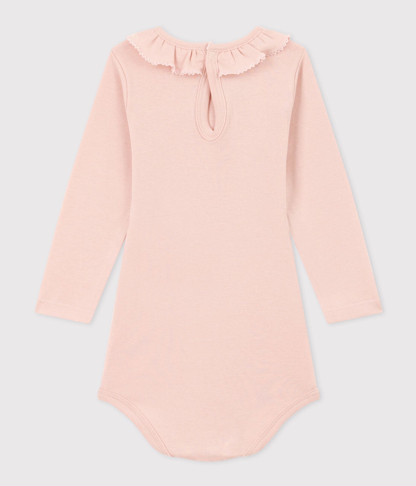 Petit Bateau Long Sleeve Bodysuit with Ruffle Collar - Light Pink