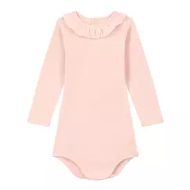 Petit Bateau Long Sleeve Bodysuit with Ruffle Collar - Light Pink