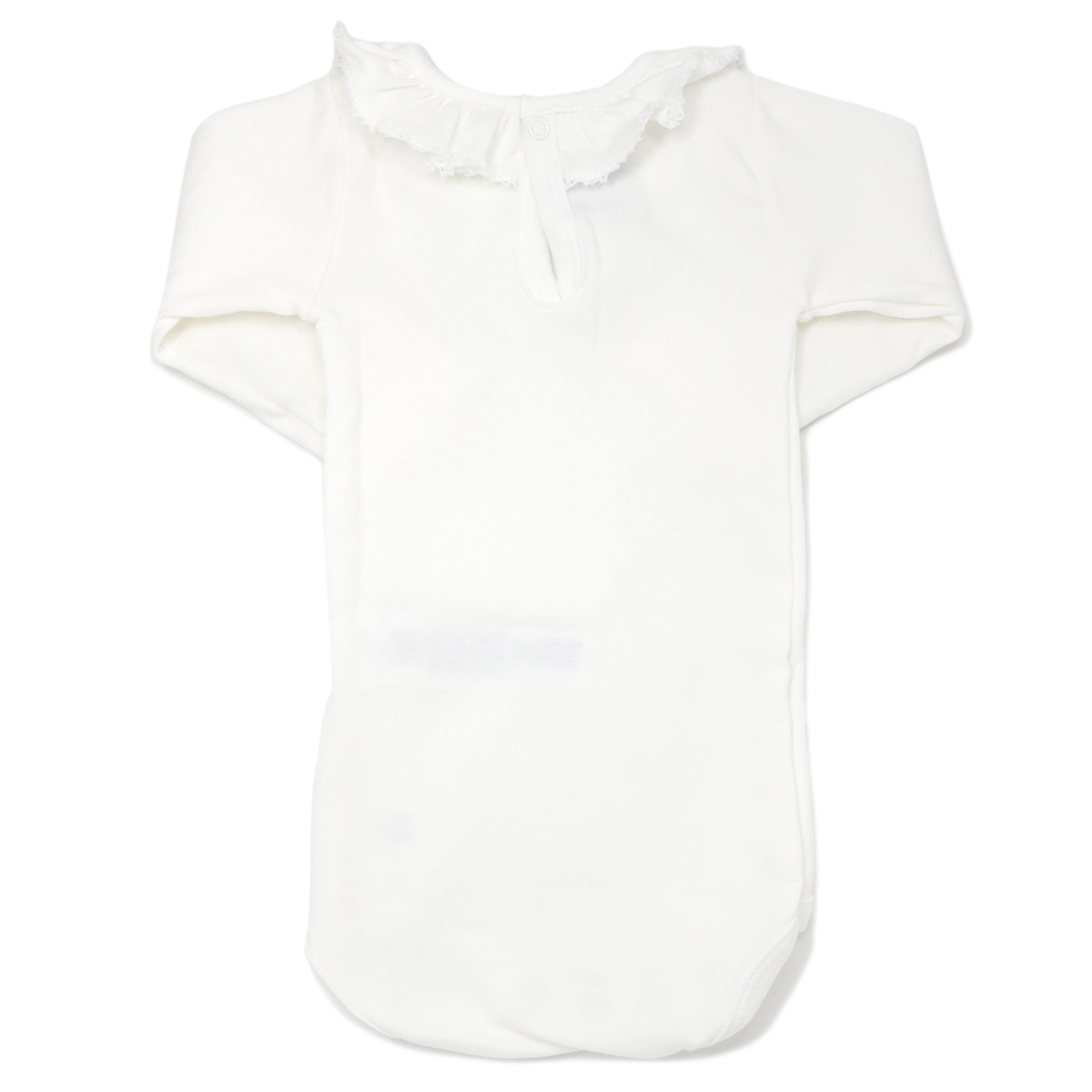 Petit Bateau Long Sleeve Bodysuit with Ruffle Collar - White