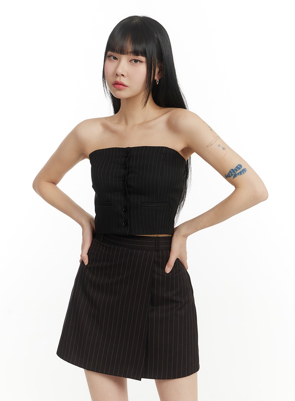 Pinstripe Buttoned Tube Top IM406