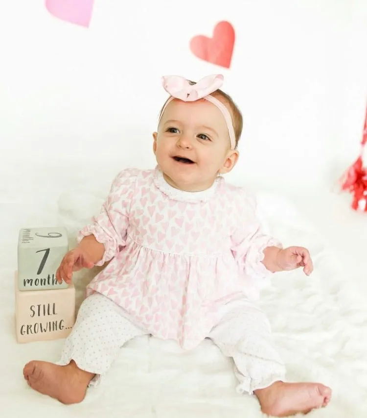 Pippa Layette + Lounge Pima Cotton Heart Print Top with Polka Dot Pants- Size 6M (sold as a set)