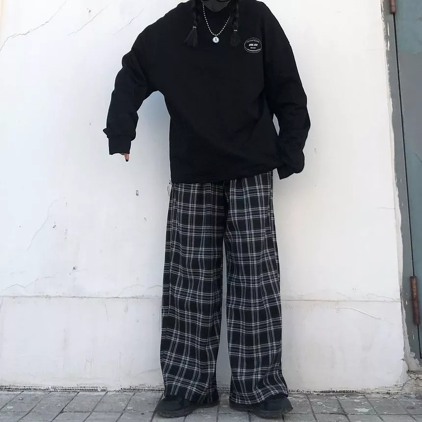 Plaid Wide-Leg Pants dd16