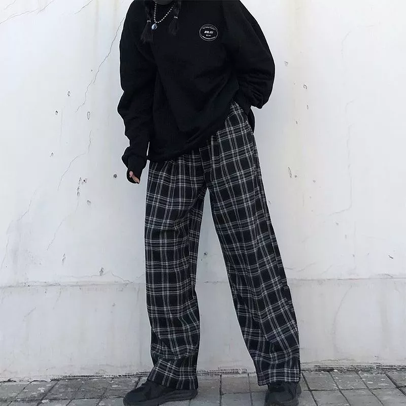 Plaid Wide-Leg Pants dd16