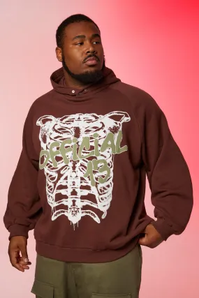 Plus Boxy Fit Skeleton Puff Print Hoodie