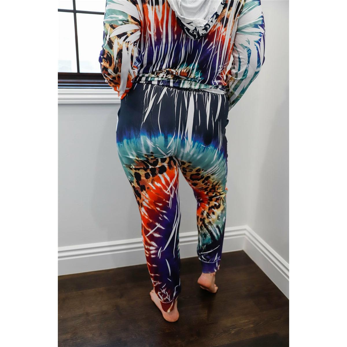 Plus size hooded long sleeve top & pants set