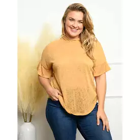 Plus size solid sleeve ruffle hoodie top