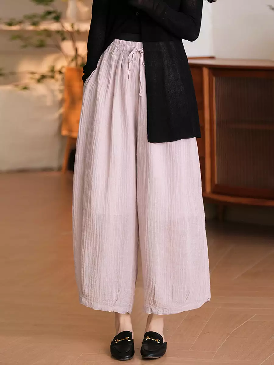 Plus Size Women Casual Solid Summer Linen Harem Pants SC1034