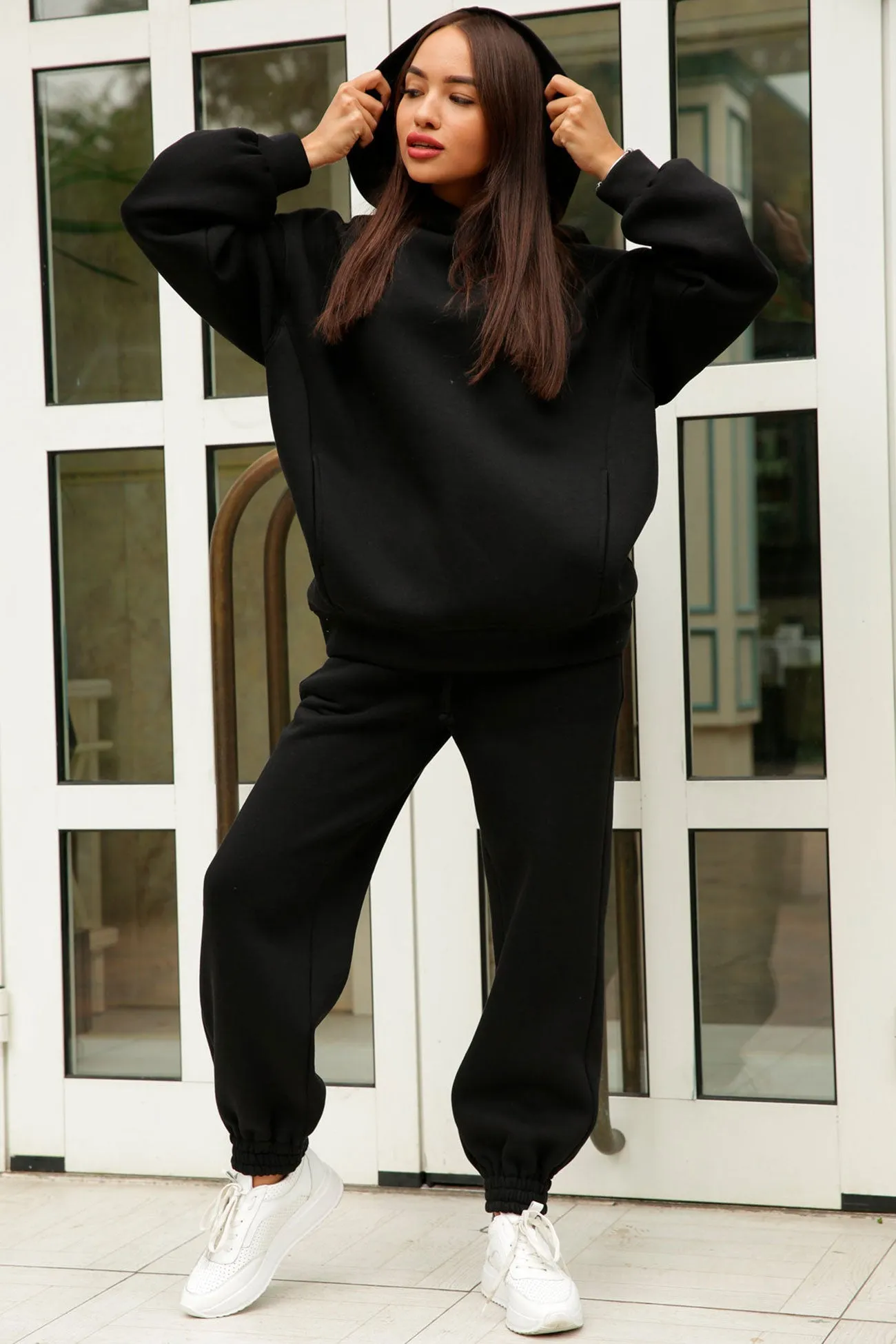 Pocketed Hoodie Elastic Waist Long Pants Set