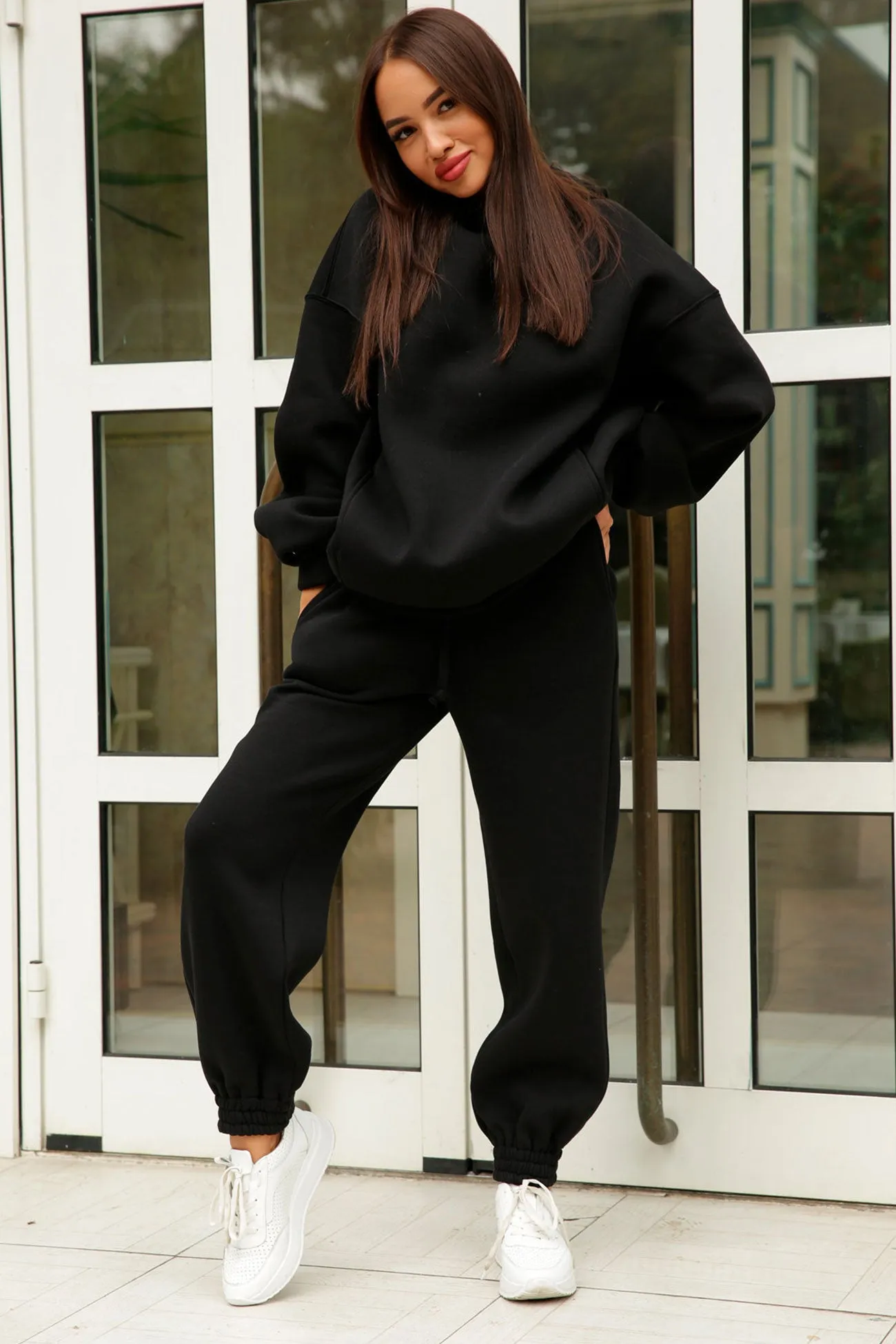 Pocketed Hoodie Elastic Waist Long Pants Set