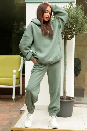 Pocketed Hoodie Elastic Waist Long Pants Set