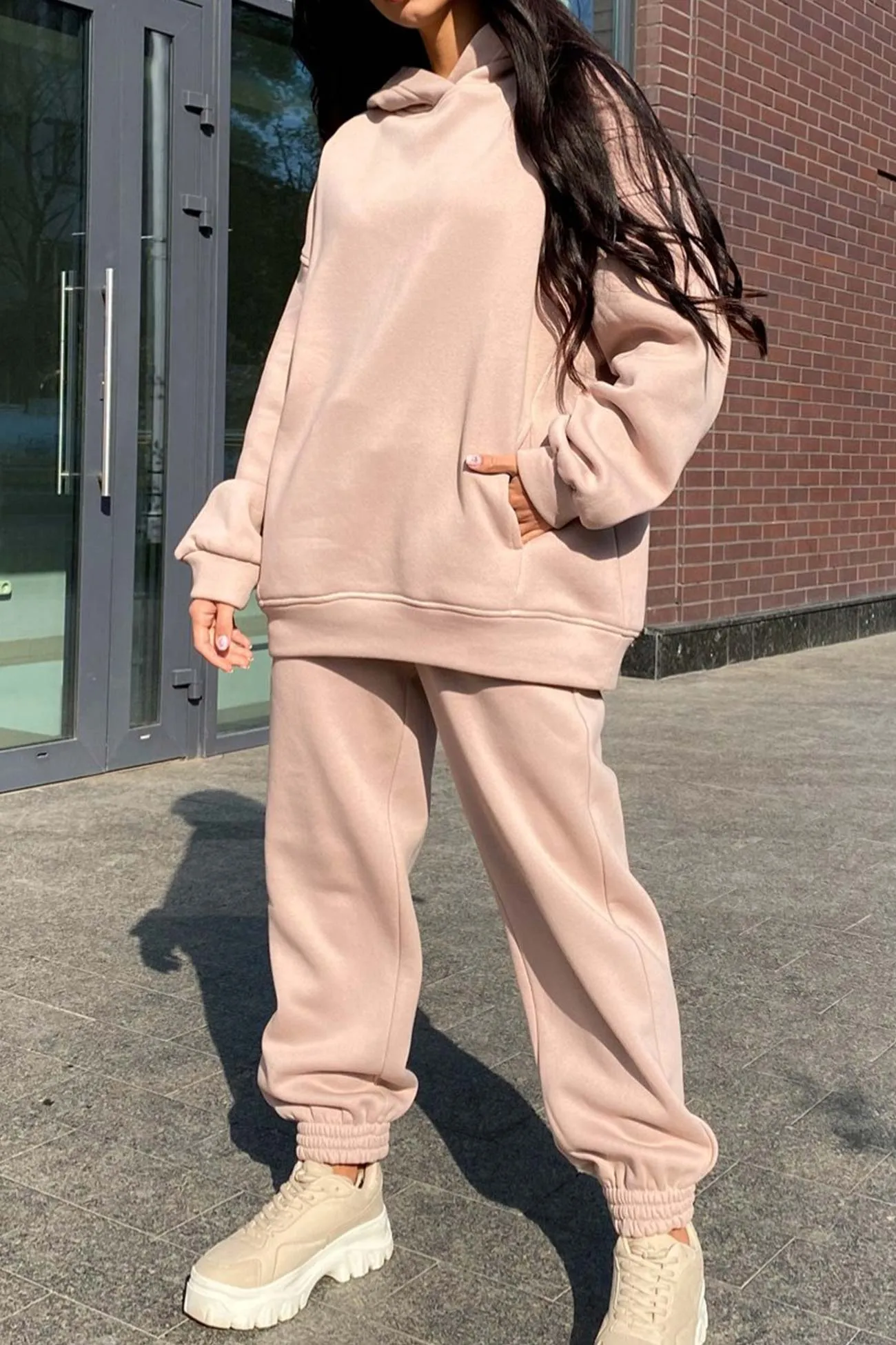 Pocketed Hoodie Elastic Waist Long Pants Set