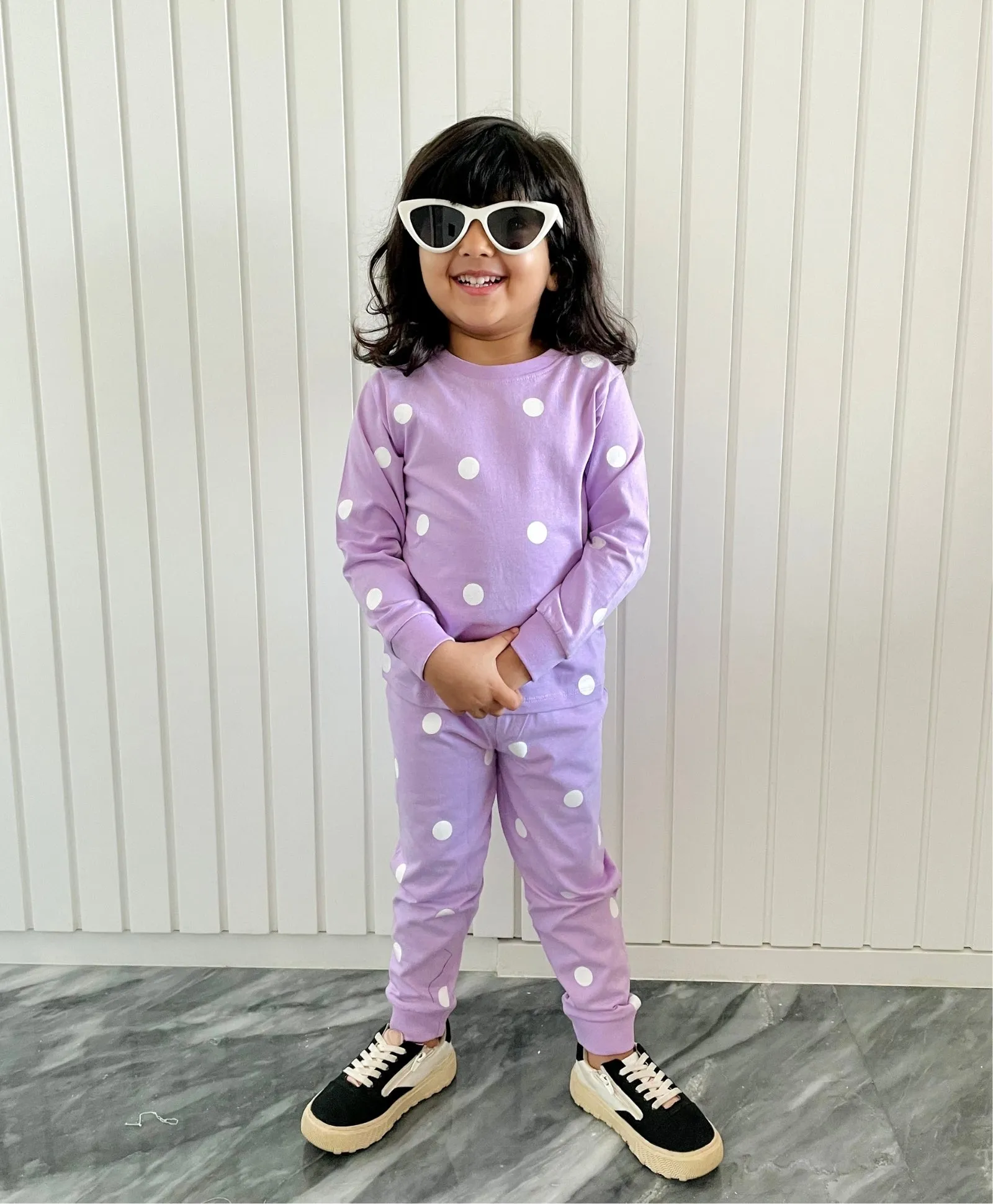 Polka Dots Pattern Full Sleeves T-Shirt & Pants Set