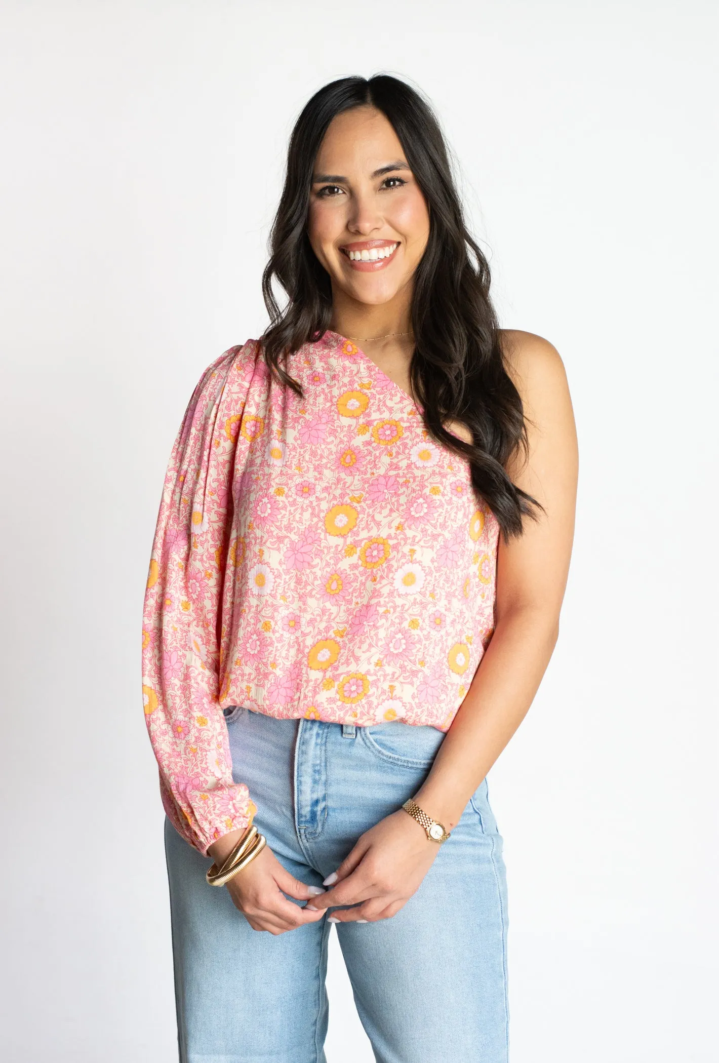 Radiantly Sweet One Shoulder Floral Top