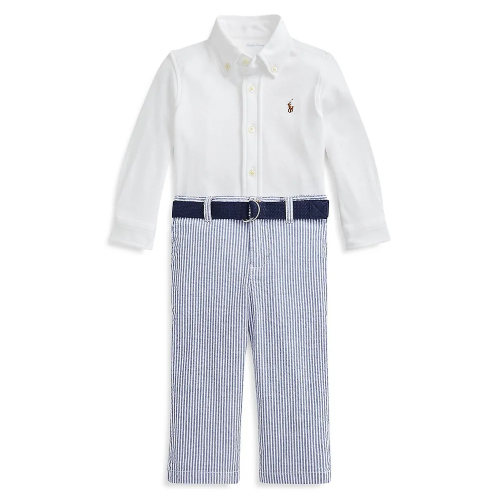 Ralph Lauren Baby's Three-Piece Shirt, Belt & Seersucker Pants Set