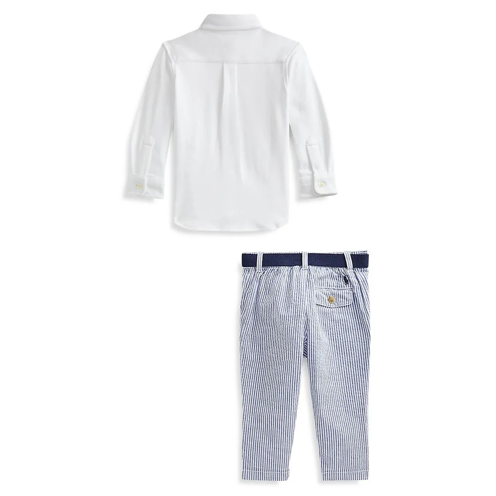 Ralph Lauren Baby's Three-Piece Shirt, Belt & Seersucker Pants Set