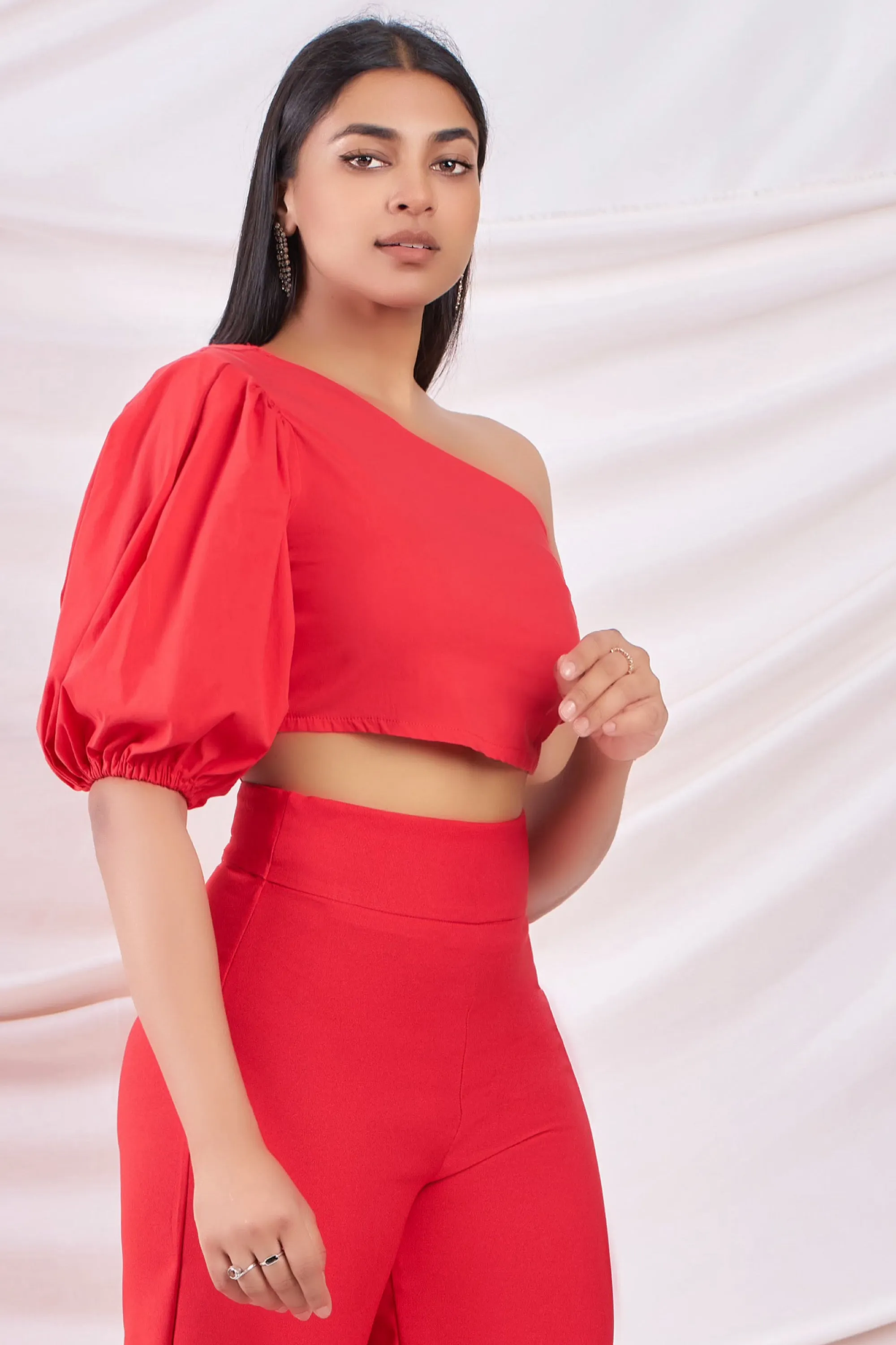 Red One Shoulder Crop Top