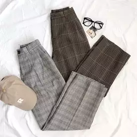 RETRO HIGH-WAIST PLAID CASUAL PANTS BY22807