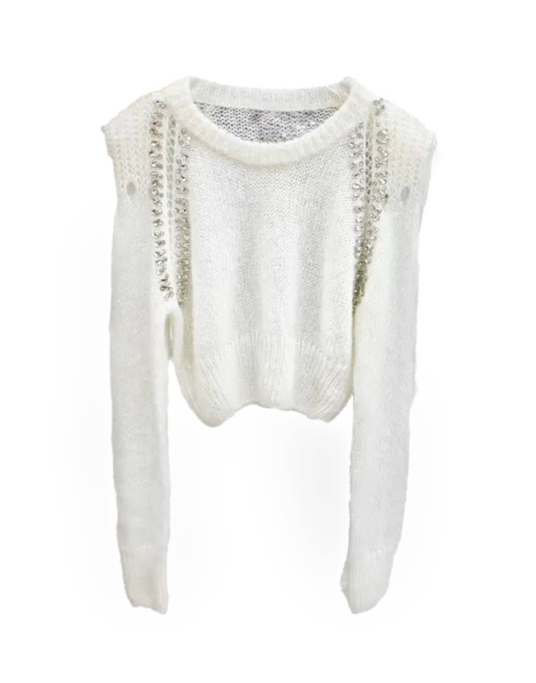 Rhinestone Beaded Short Sweater