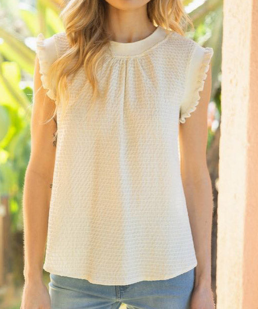 Rib Band Textured Top - Cream