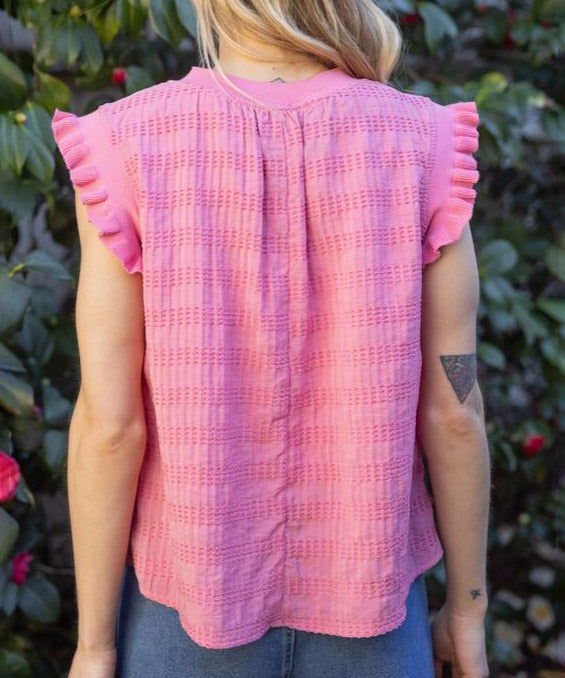 Rib Band Textured Top - Pink