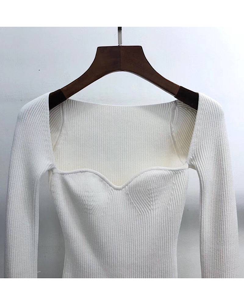 Ribbed Knit Asymmetrical Long Sleeve Top