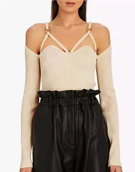 Ribbed Knit Buckle Strap Top